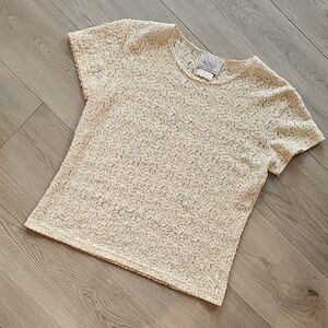 Vintage Contempo Whimsical Boho Sheer Floral Lace Stretchy T-Shirt,‎ Large